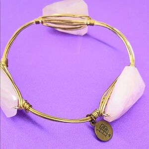 Bourbon and Bowties Gold Wire Bracelet with Rose Quartz Beads